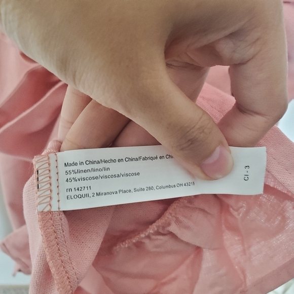 Eloquii Pink Square Neck Ruffled Smocked Front Linen Mini Day Dress - Picture 11 of 11